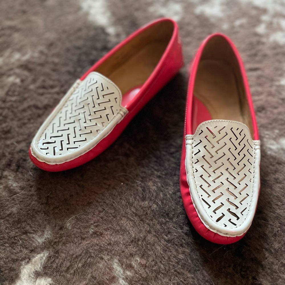 Peter Millar Hot Pink 💗and white patent leather loafers 6